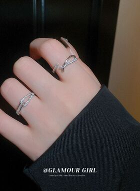 戒冷淡轻奢新款韩国ins锆石食指交叉批发风时尚气质开口手饰戒指