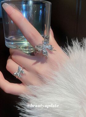 锆石不规则褶皱蝴蝶开口戒指韩国