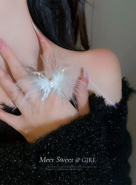 戒时尚开口蝴蝶指环ins羽毛戒指食指百搭简约气质个性小众设计感