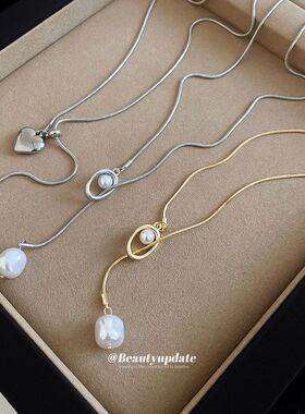 韩系爱心可调节珍珠项链冷淡气质