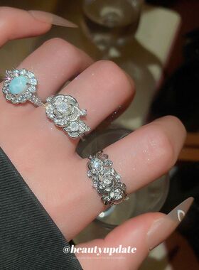 女开口气质食指椭圆戒指风花朵