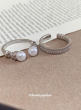 韩系新款锆石珍珠开口戒指冷淡