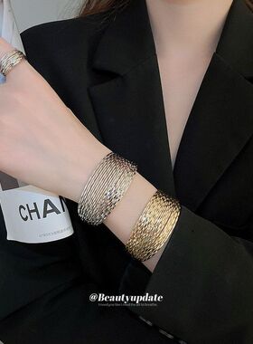 欧美金属感多层开口手镯戒指套装