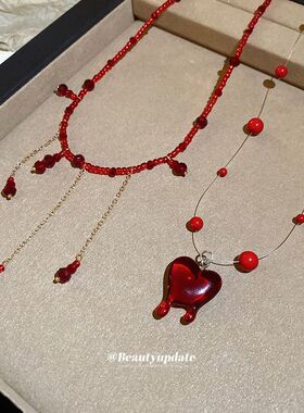 甜酷风水晶串珠流苏项链小众独特