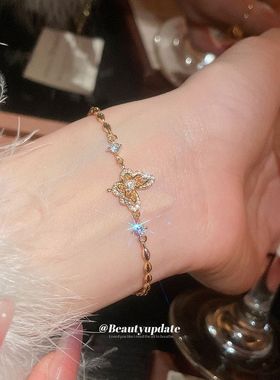 18真金电镀锆石蝴蝶圆形戒指复古