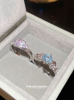 指环超闪花朵锆石食指时尚戒轻奢叶子扭曲开口高级感戒指简约百搭