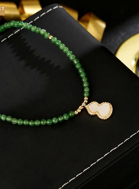 XKDDCT爆款玉绿色玉串珠项链白贝