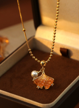 XKDDCT美拉德复古香槟色水晶项链