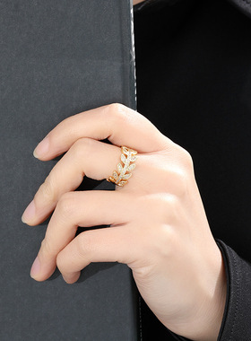 XKDDCT锆石树叶开口镂空戒指时尚