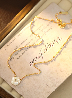 XKDDCT唯美白色贝母挑花项链度金