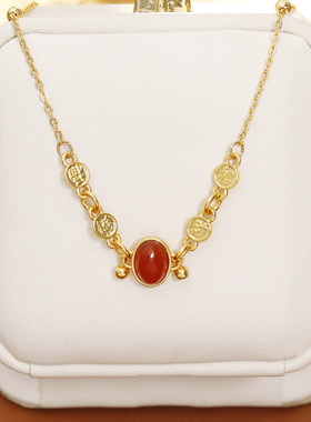 XKDDCT新中式复古镶嵌红玛瑙蜜蜡