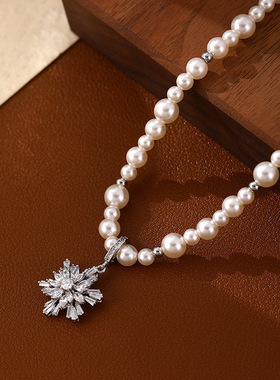 XKDDCT高品质雪花锆石珍珠项链轻