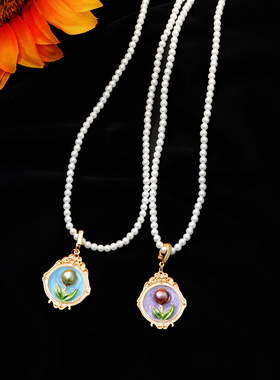 XKDDCT油画吊坠施家珍珠项链女新