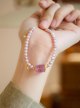 XKDDCT天然珍珠手链女紫色淡水珍