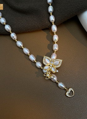 XKDDCT7mm珍珠项链长款毛衣链淡