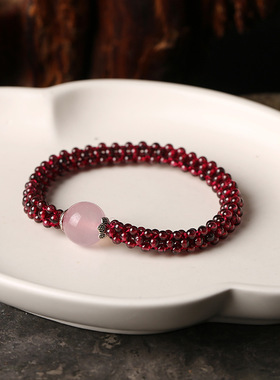 XKDDCT新款天然石榴石手链女紫牙