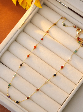 XKDDCT彩色天然石极细串珠锁骨链