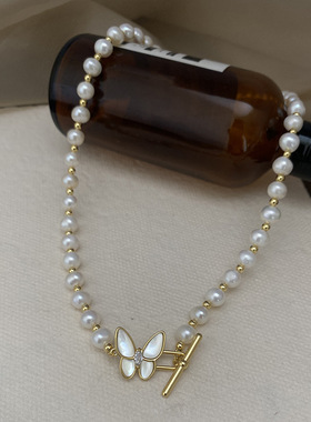 XKDDCT天然珍珠夏季蝴蝶项链女轻