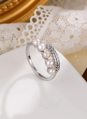 XKDDCT韩版麦穗珍珠戒指小众设计