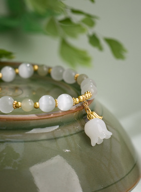 XKDDCT天然和田玉女猫眼石铃兰花