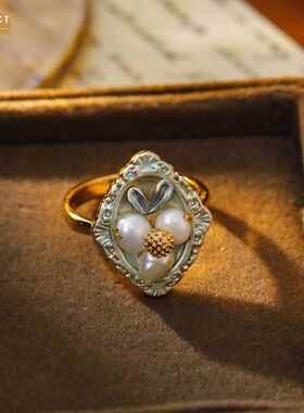 XKDDCT巴洛克珐琅滴釉花朵珍珠戒