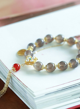 XKDDCT天然10MM烟紫玛瑙手链女吊