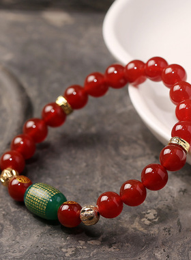 XKDDCT新款红玛瑙手链搭配绿玛