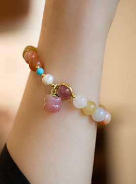 XKDDCT新款天然新疆金丝玉手串女