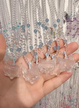 XKDDCT天然白水晶项链九尾狐吊坠