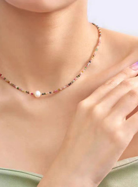 XKDDCT天然淡水彩色碧玺串珠项链