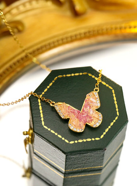 XKDDCT清新超仙紫色水晶蝴蝶项链