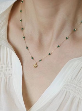 XKDDCT爆款镀金小绿珠贝壳项链不