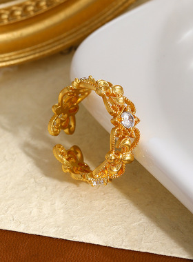 XKDDCT真金电镀花朵锆石戒指女小