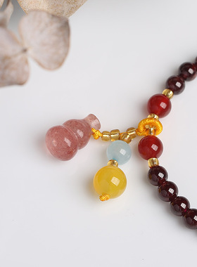 XKDDCT新款天然5MM石榴石手链吊