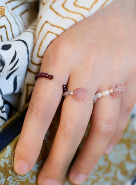 XKDDCT戒指淡水珍珠石榴石水晶弹