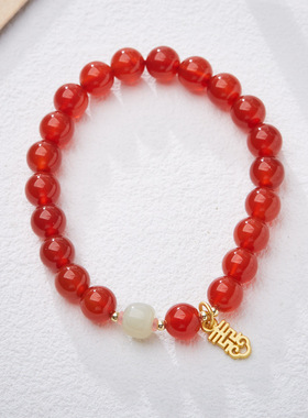 XKDDCT天然红玛瑙手链喜事发生好
