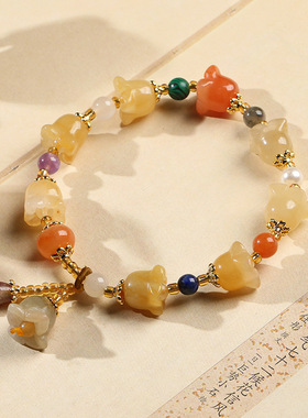 XKDDCT天然金丝玉手链女士闺蜜玉