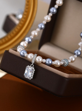 XKDDCT新款精致紫色珍珠项链水晶