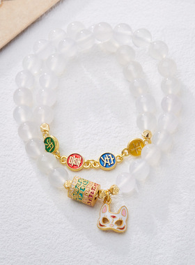 XKDDCT天然6MM白玛瑙女灵狐九尾