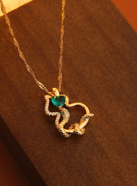 XKDDCT新中式祖母绿锆石葫芦项链