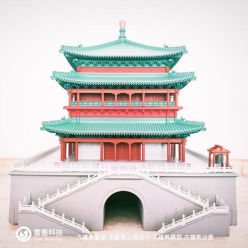 西安钟楼黄鹤楼故宫太和殿模型3d打印古建筑快速定制设计人工上色 - 图0