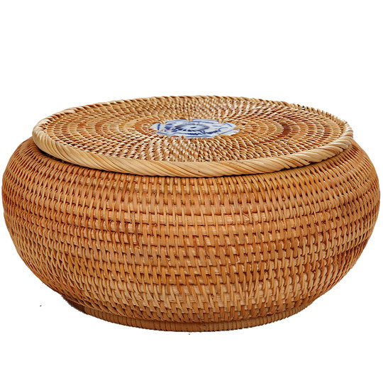 Handmade rattan snack storage box tea box round Japanese style