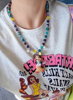 JMH小吴同学 手工自制迪士尼中古玩偶跳舞米妮水晶串珠童趣项链