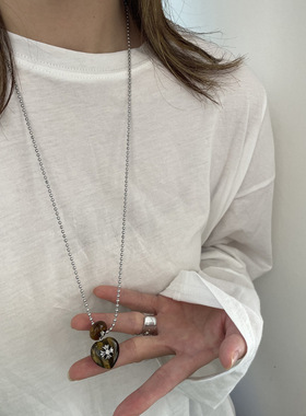 天然石项链高级感小众设计斑点石虎眼石钛钢星星吊坠长款毛衣链
