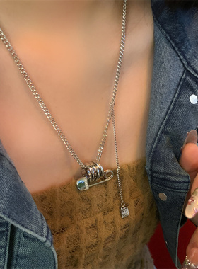 不掉色三环曲别针长款项链