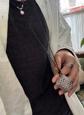 博主同款金属镂空黑绳包包项链女长款手工个性长款叠戴项链女