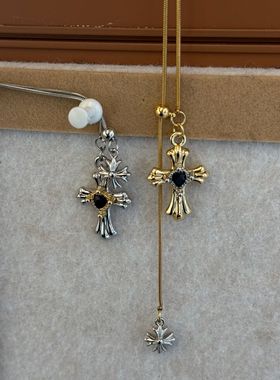 新款设计感十字架闪钻项链小众高级感百搭精致奢华精致感抽拉项链