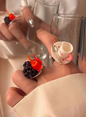 女亚克力日系蛋糕咖啡杯开口戒