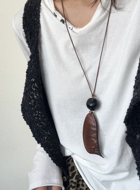 新中式文艺风果壳设计感项链长款植物果实菩提毛衣链复古个性配饰