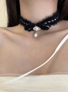 仿珍珠毛毛锁骨链女毛蓉蓉小香风